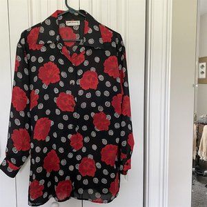 Blouse Vintage Red Rose Black Art to Wear Mod Floral Lord Isaacs